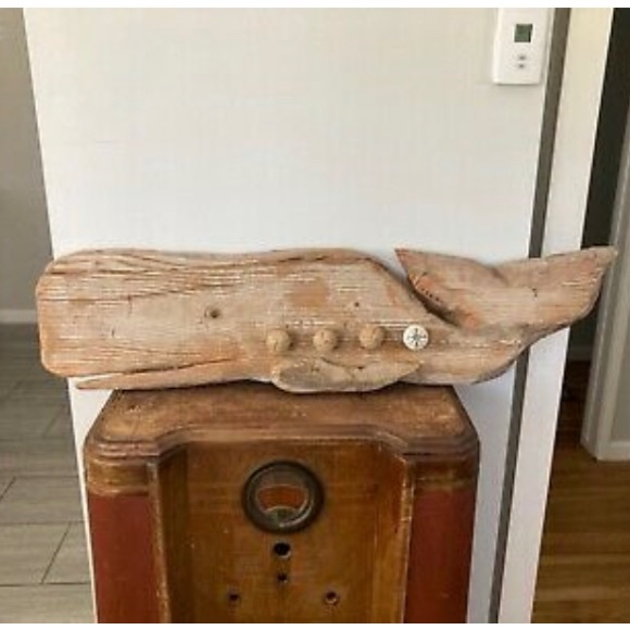 Handmade Driftwood Whale Coat/purse/towel Rack.